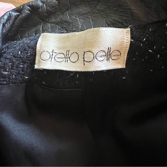 Vintage Otello Pelle Black & White Tweed Trench Coat with Leather Collar Size XL - Picture 7 of 11